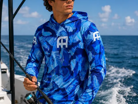 Blue camouflage performance fishing shirt