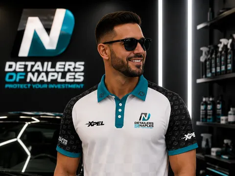 Man wearing a custom polo shirt